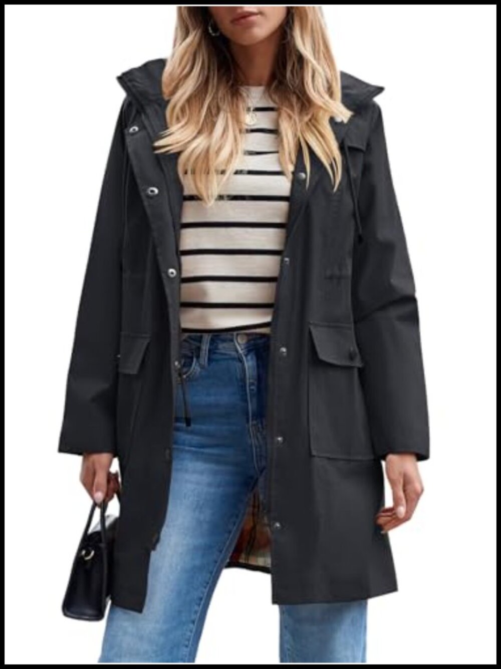 SaphiRose Women's Waterproof Rain Jacket Long Hooded Windbreaker Trench Coat